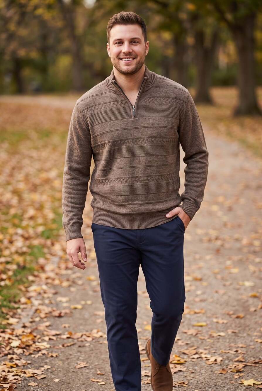 Enzo Cavalleri 1/4 Zip Pullover Sweater Size XL Brown Textured